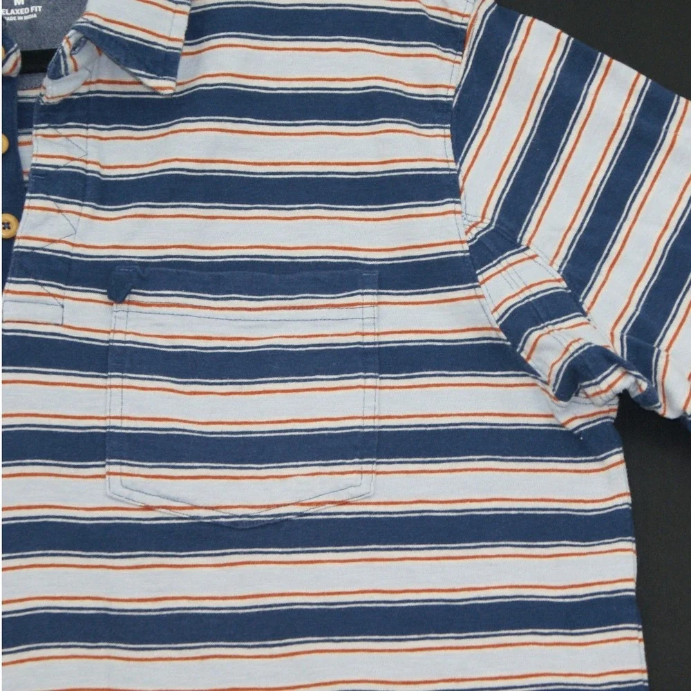 Duluth Trading Co Mens Relaxed Fit Striped Polo Shirt Blue Orange Size M